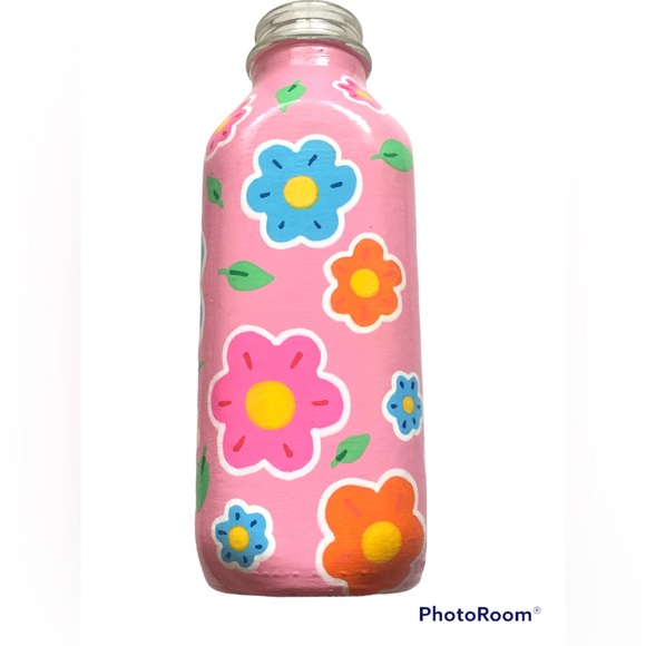 ❤️Decorated milk bottle pink flowers - Picture 1 of 9